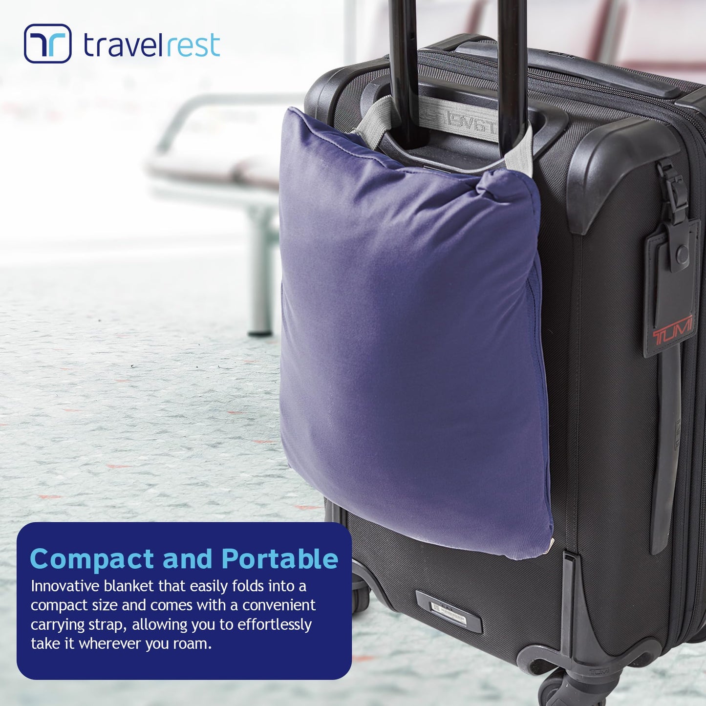 Travelrest 4-in-1 Travel Blanket - Pillow Blanket for Airplanes, Compact, Built in Carry Case, Ultra Plush and Soft for Long Travels, Wearable, Zippered Pocket