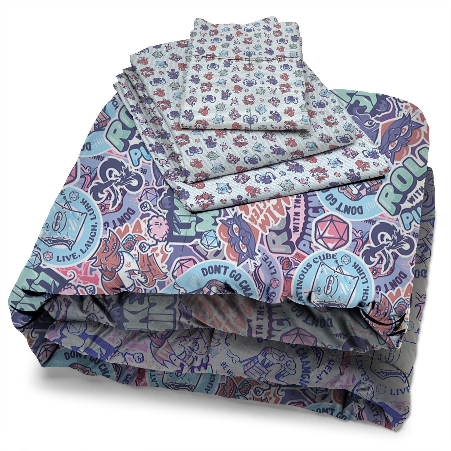Northwest Dungeons & Dragons Monsters Stick Together 4 Piece Twin Bed in a Bag Set, Bedding Set with Comforter and Sheets, Soft and Cozy for All Seasons