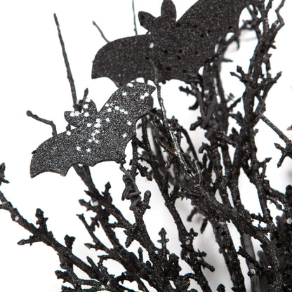 18 Inch Black Bat Wreath with Glitter Bats - Halloween Decorations