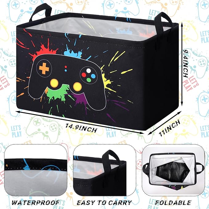 2 Pcs Rectangle Gamer Laundry Basket Hamper Foldable Kids Laundry Baskets Boys