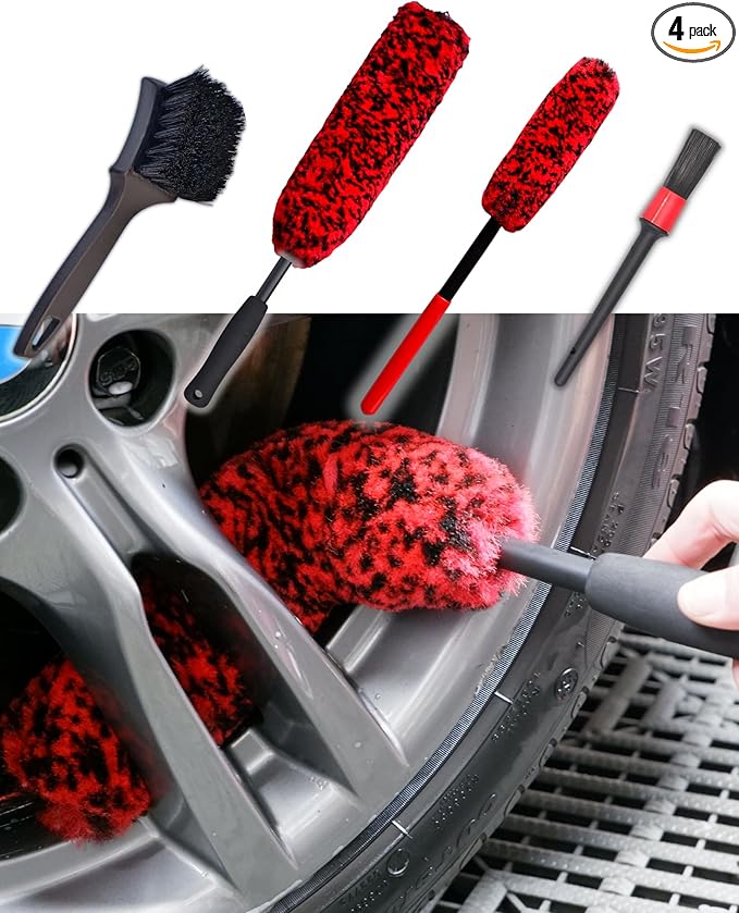 Professional 4 Pack Long Handle Wheel Brush Kit