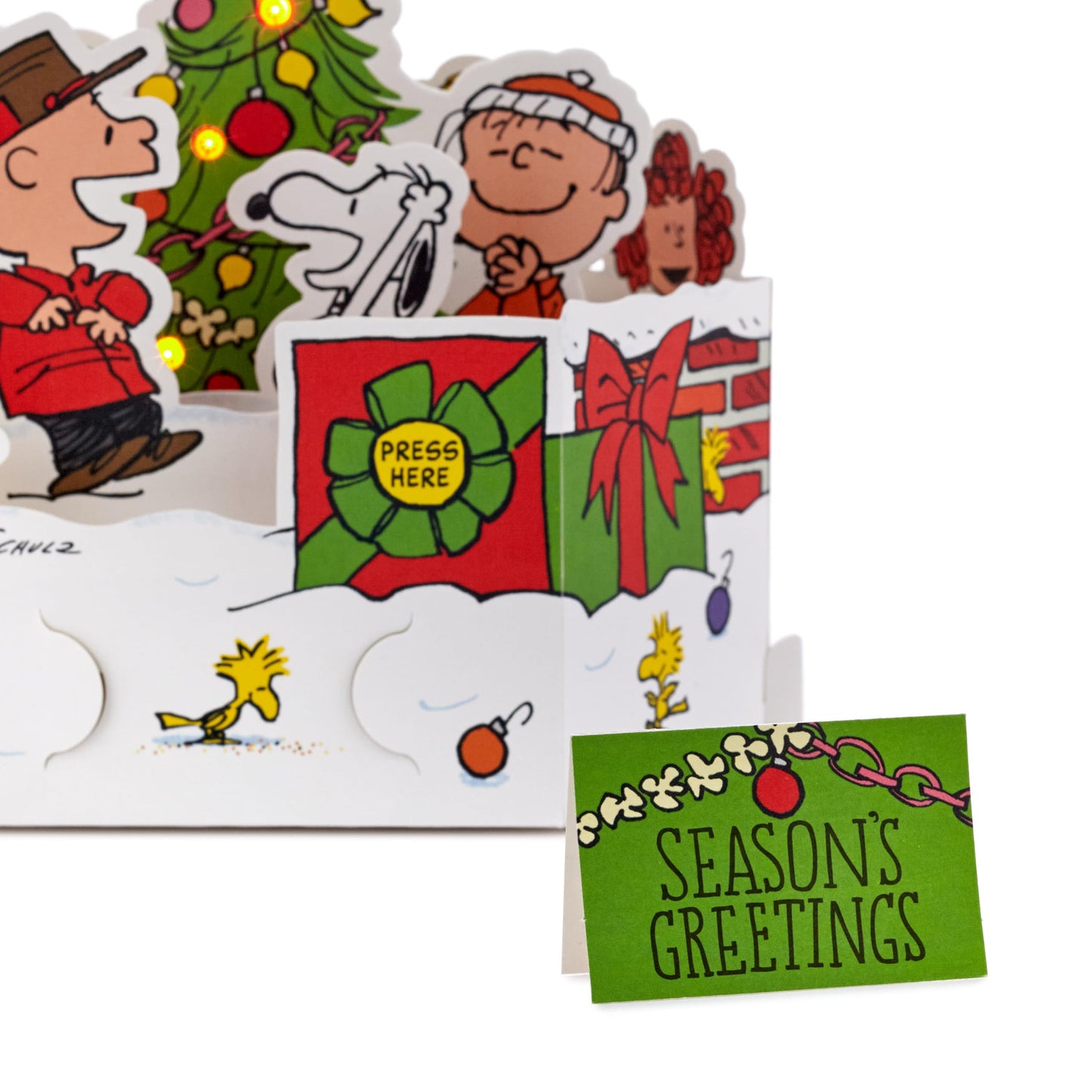 Hallmark Paper Wonder Peanuts Displayable Pop Up Christmas Card with Light and Sound (Charlie Brown Christmas Tree, Plays Christmastime is Here)