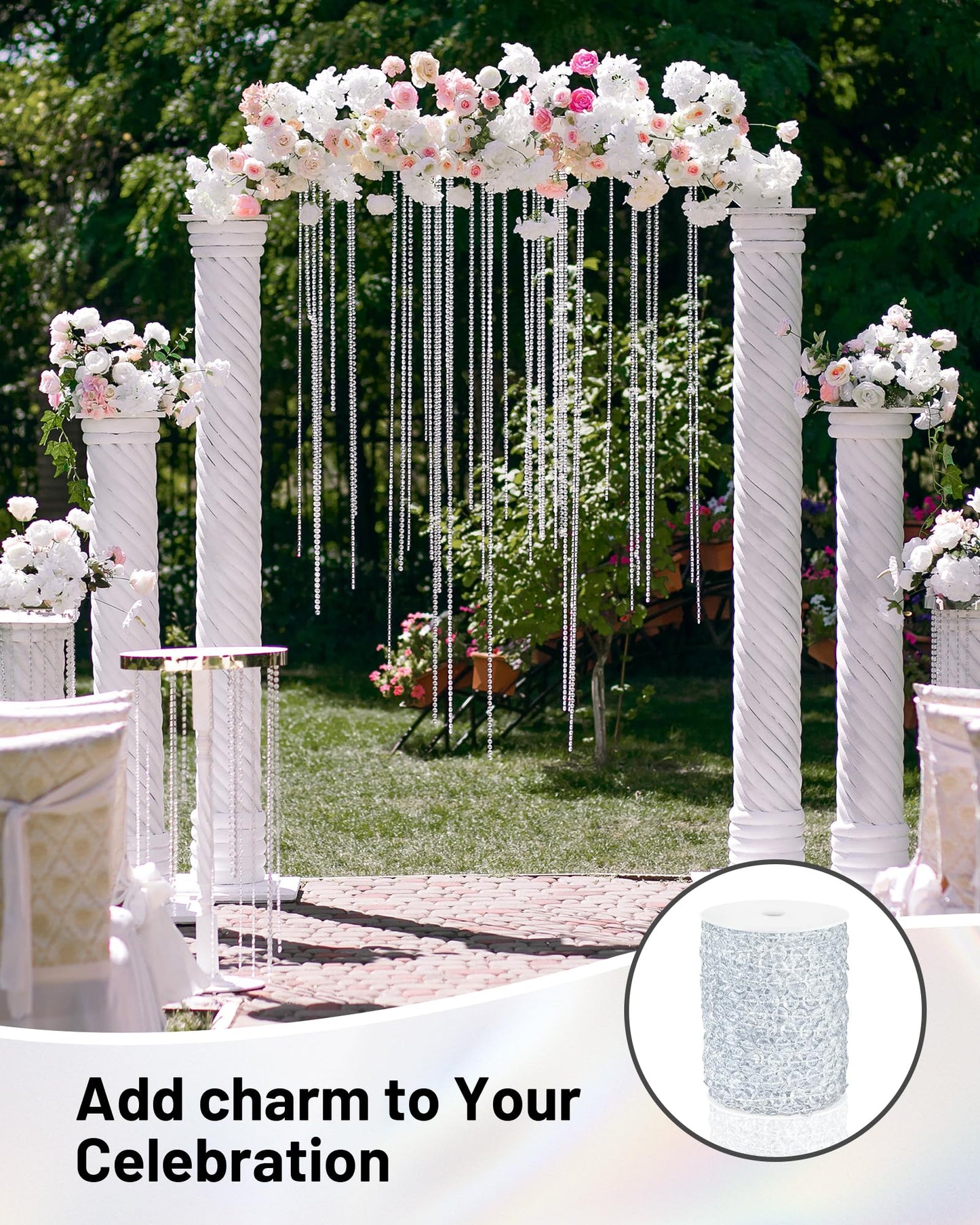 99FT Acrylic Crystal Garland, Clear Diamond-Shaped Crystal Bead Strands, DIY Crystal Beads String Roll for Christmas Tree Wedding Decorations Party Decorations Beaded Curtain Crafting Projects