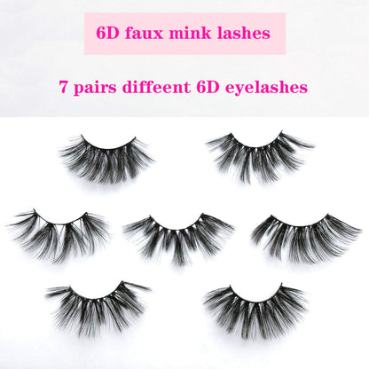 Mikiwi 25mm Faux Mink Lashes, 6D lashes, Faux Mink Eyelashes, Dramatic Lashes, 7 Pairs Fluffy Mink Lashes, 25 mm Lashes for Halloween Party