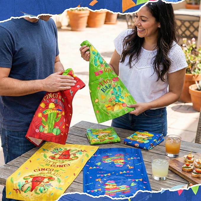 Breling Set of 6 Mexican Kitchen Towels Fiesta Taco Cactus Chili Dish Towel