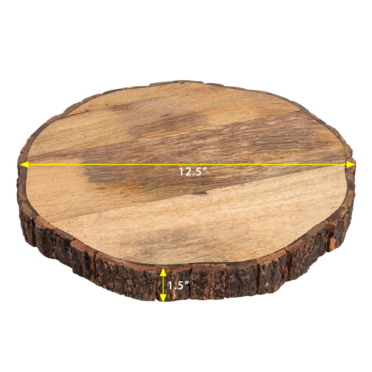 GoCraft Wooden Round Cutting Board with Tree Bark Rim | 1.5" Thick Mango Wood Live Edge Chopping, Prep, Serve Board | Charcuterie Platter - 12.5"