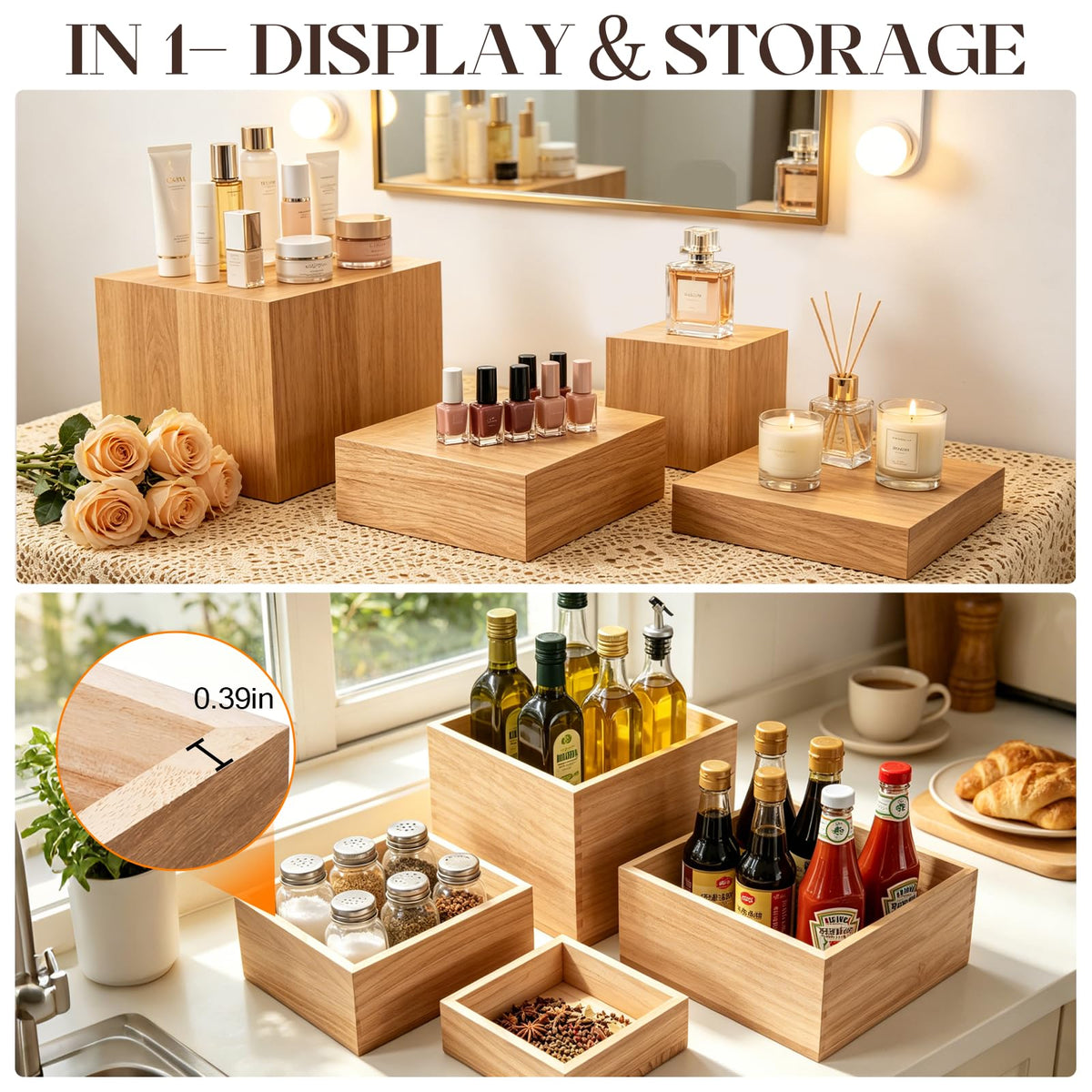 Gleom 9 Pcs Extra Large 12" Wooden Buffet Risers Set with Mini Sign Food Risers for Buffet Table Multi Size Cake Display Stands for Party Wedding Dessert Jewelry Home Decor