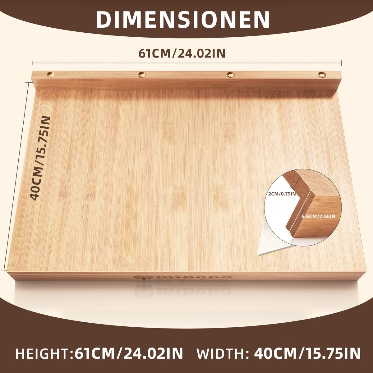 Wooden Pastry Board, Cutting Board with Counter Edge, Reversible Kneading Board for Rolling Dough Bread, Chopping Board with Lip 24X 15.8 in (bamboo D)