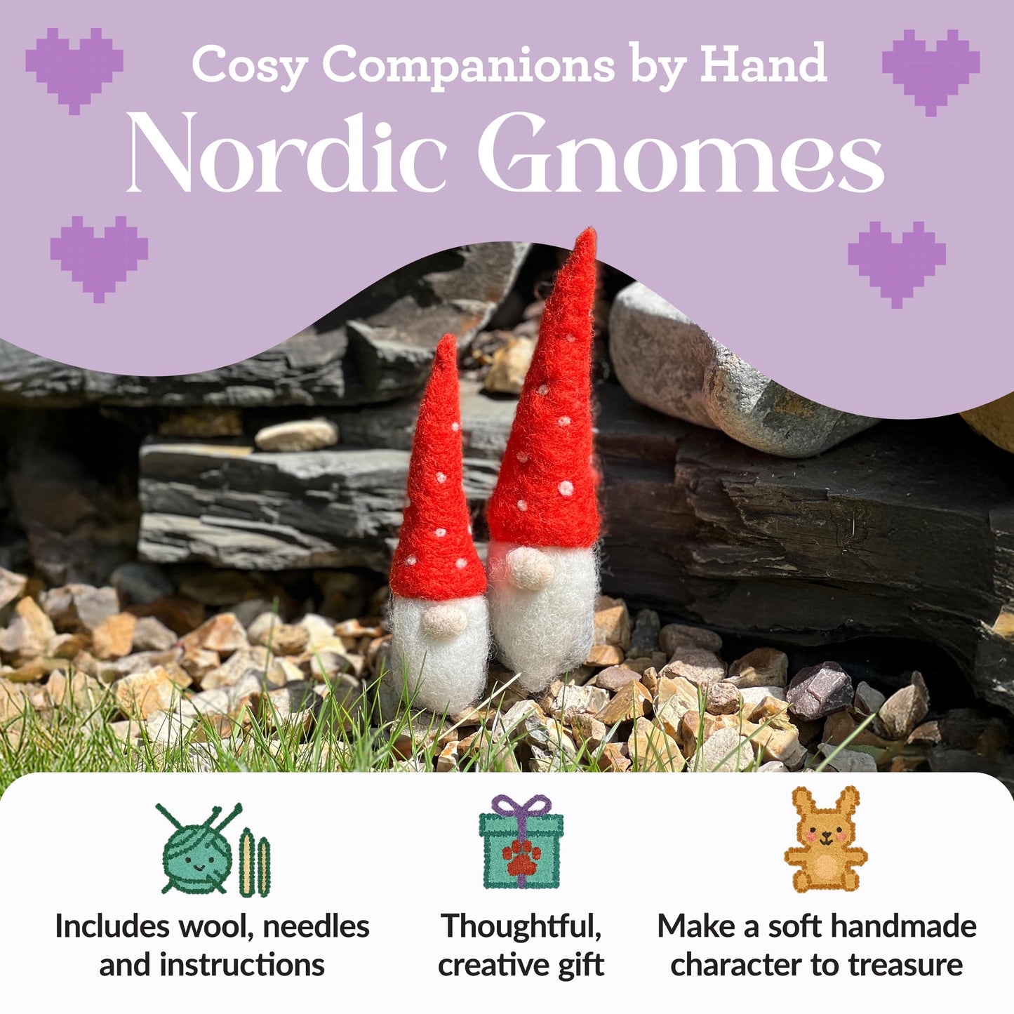 The Crafty Kit Company Needle Felting Craft Kit - Nordic Gnomes | 100% Corriedale Wool DIY Felt Craft Kit – Handmade Gift for Adults, Teens & Beginners | Age 10+