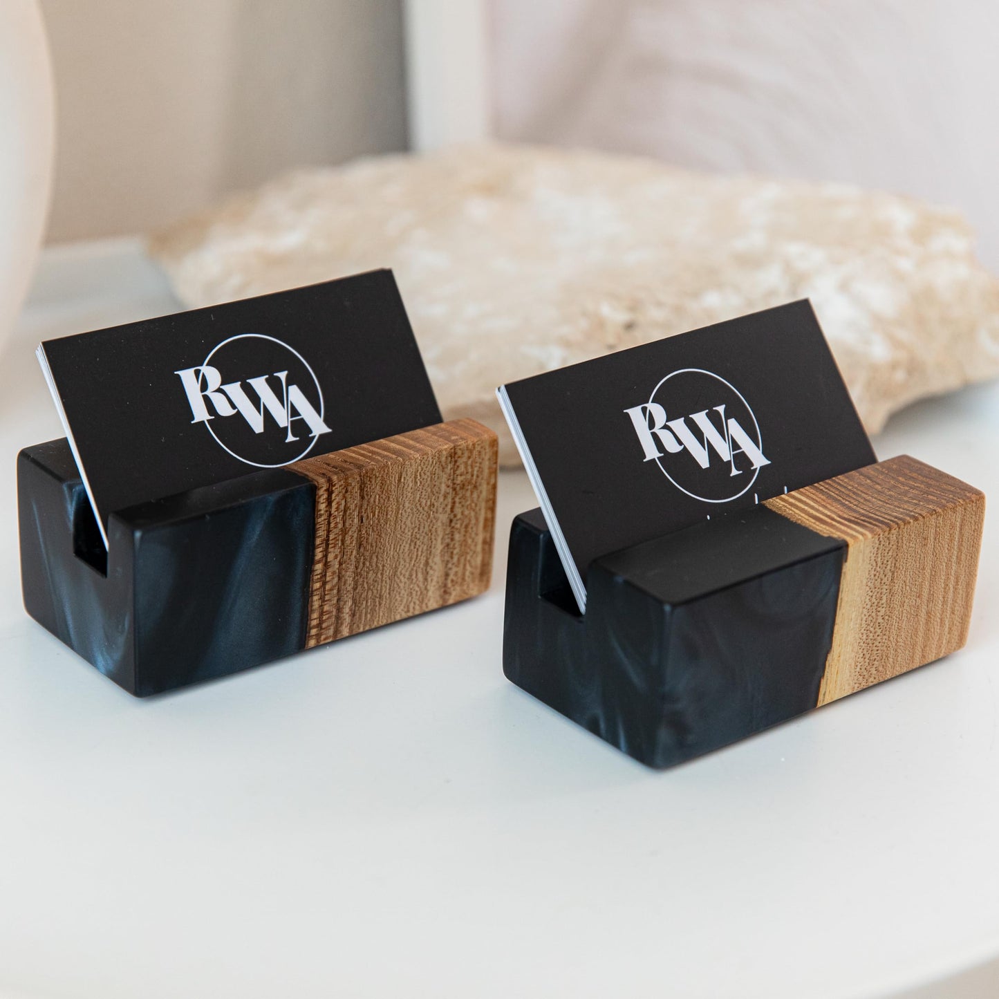 RWA Business Card Holder for Men & Women - Handcrafted Epoxy & Wood, Stylish & Durable Business Card Organizer, Premium Business Card Holders Desk Accessory for Professionals - ELEMENT, black