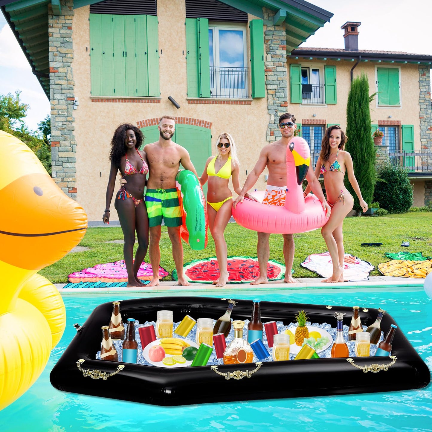 Aoriher 52 Inch Halloween Inflatable Coffin Cooler Fake Coffin Floatie Drink Ice Chest Buffet Bucket Beverage Cooler for Pool Picnic Halloween Party Decoration