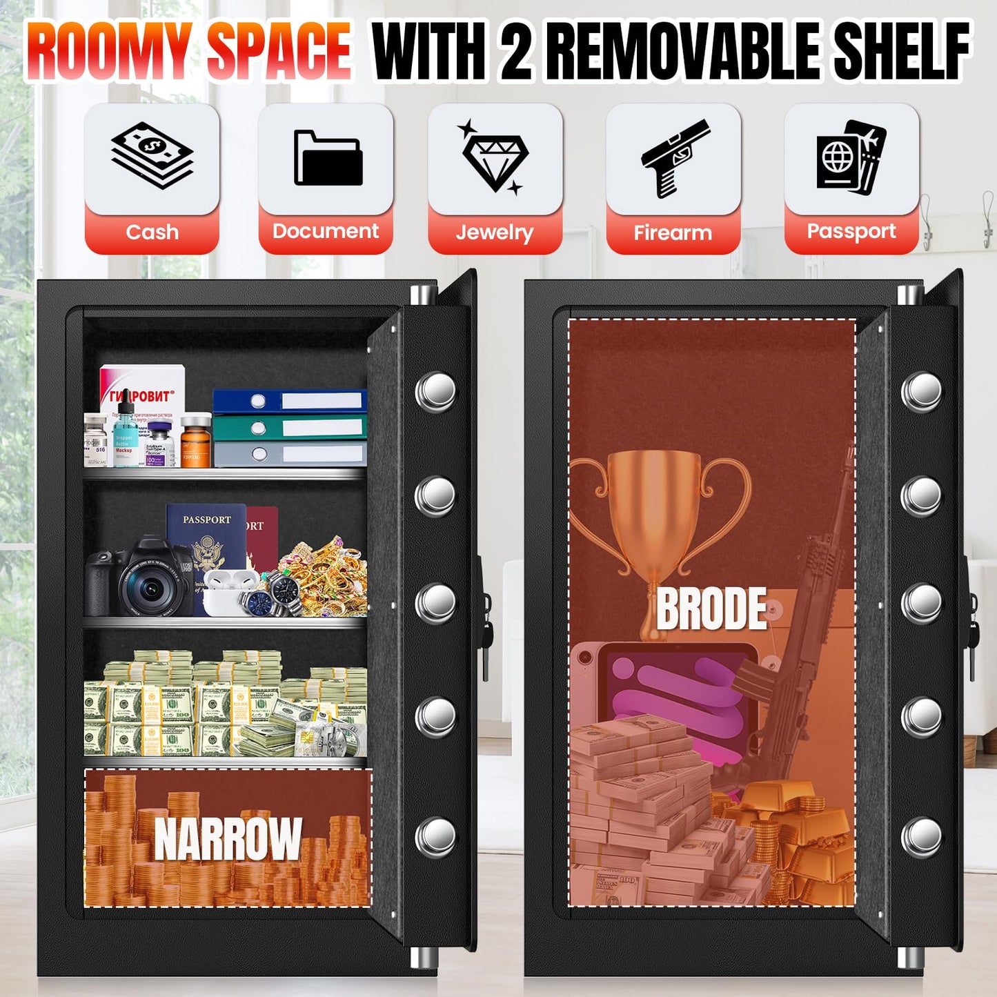 [𝟐𝟎𝟐𝟔] 𝟑𝟓𝐌𝐢𝐧 𝟏𝟕𝟎𝟎°𝐅 Fire Proof Safe for Home Documents, 7.5 Cuft Fireproof Safe for Home, Home Safes With Removable Shelf, 𝟕𝟎𝐋𝐛𝐬 Heavy Duty Safes with Anti-theft for Home, Office