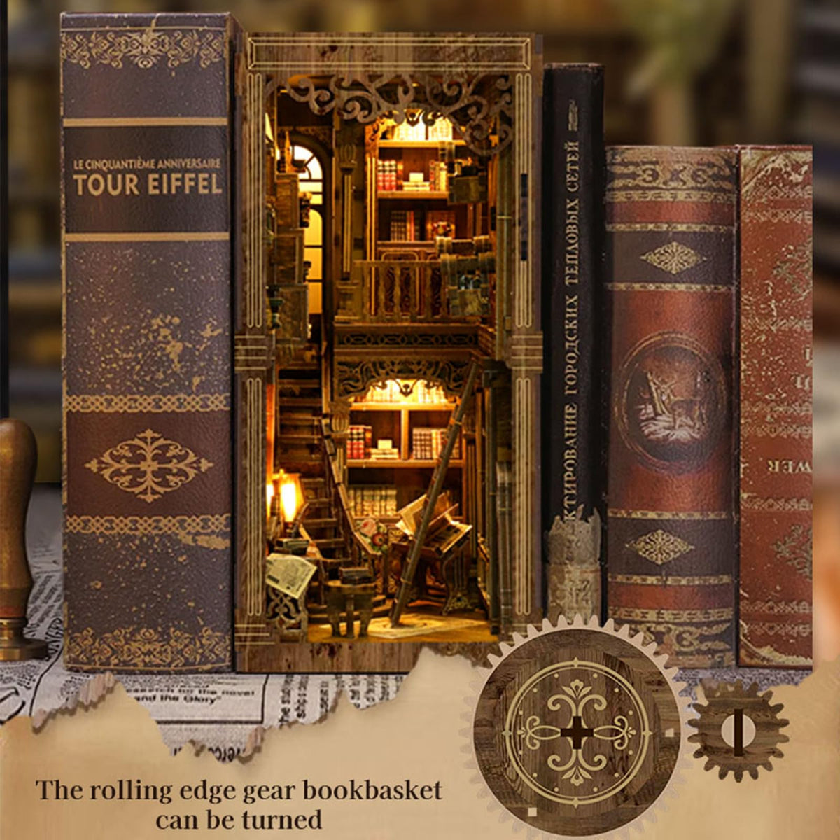 ISSEVE Book Nook, DIY Book Nook Kits for Adults 3D Wooden Puzzle Booknook Dollhouse, Miniature House Kit for Bookshelf Decor, Adults Model Crafts Kits, Gifts for Family Friends (Book Collection Room)
