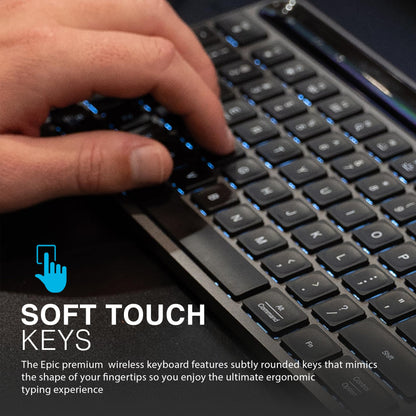 JLab Epic Advanced Wireless Keyboard - Multi Device Backlit Rechargeable Bluetooth Keyboard with 2.4G USB Connectivity, Slim Design Full Size Office Keyboards with Quiet Keys for PC/Laptop/Apple Mac
