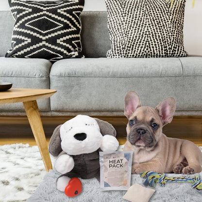 LUNA + RUFUS Upgraded Heartbeat Puppy for Dogs with Blanket, Heat Packs and Chew Toy - Pet Anxiety Relief and Calming Sleep Aid - Perfect Dog Stuffed Animal for Behavioral Crate Training - Dog Toys
