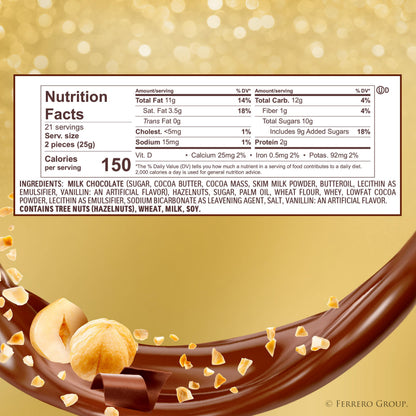 Ferrero Rocher Gourmet Hazelnut Milk Chocolate Gift Box, 42 Individually Wrapped Chocolates, 18.5 oz