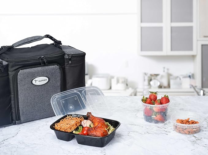 Glotoch Express 300 Pack 32oz Black 2 Compartment Square Meal Prep Containers