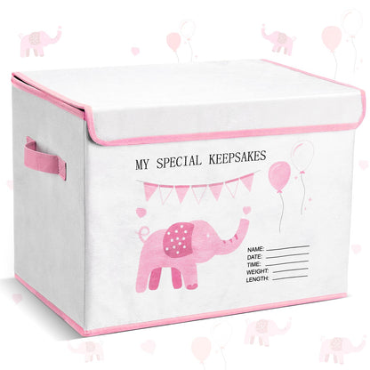 LemonRoad 16x12x12inch Baby Memories Keepsake Box Baby Shower Elephant First Keepsake Box New Parent Newborn Baptismal Birthday Gift for Mementos Travel Loved Ones Treasured Keepsakes (Pink)