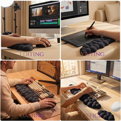 LJYZMD Cloud Wrist Rest Set for Keyboard and Mouse, Includes Cute Coaster, with Computers and Laptops (Black Star Set)