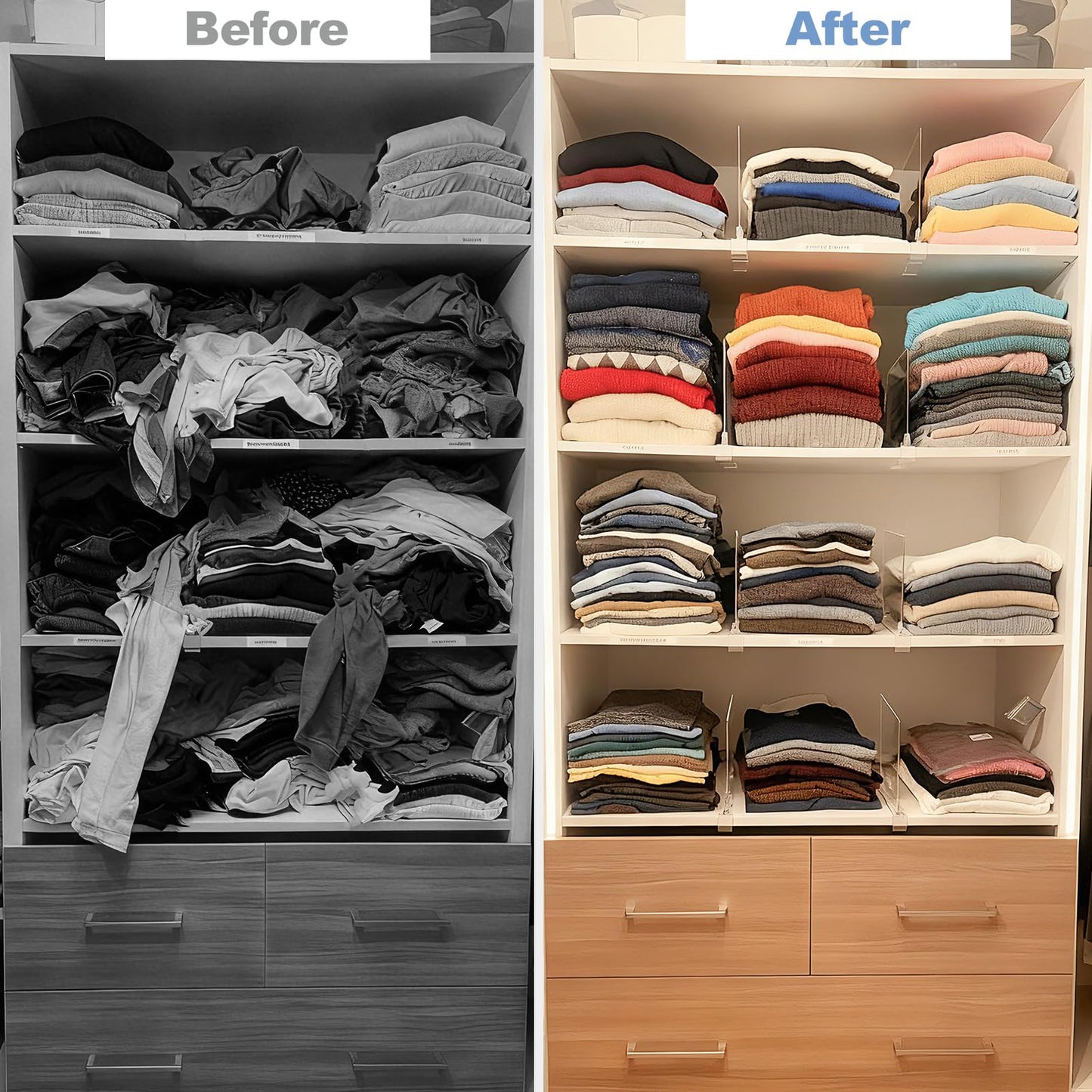 Saccik Purse Organizer for Closet Shelf Dividers: 11-inch Tall (Higher Version) Adjustable Clear Acrylic Bag Storage Organizer for Handbags, Sweaters, Towels, Jeans and Shoes on Wood Shelves 4-Pack