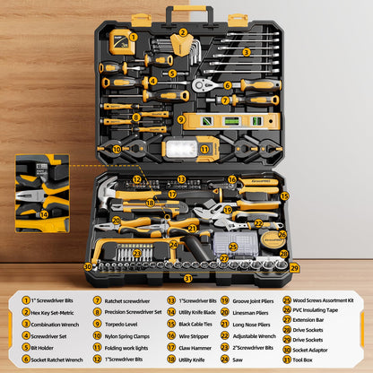 GRENPRO 239PCS Tool Set Tool Kit For Home, Basic Household Automotive Motorcycle Car Tool Kits, Portable Plastic Mechanics Tools Boxes Sets With Organizers And Storage Case For Men Women All Purpose