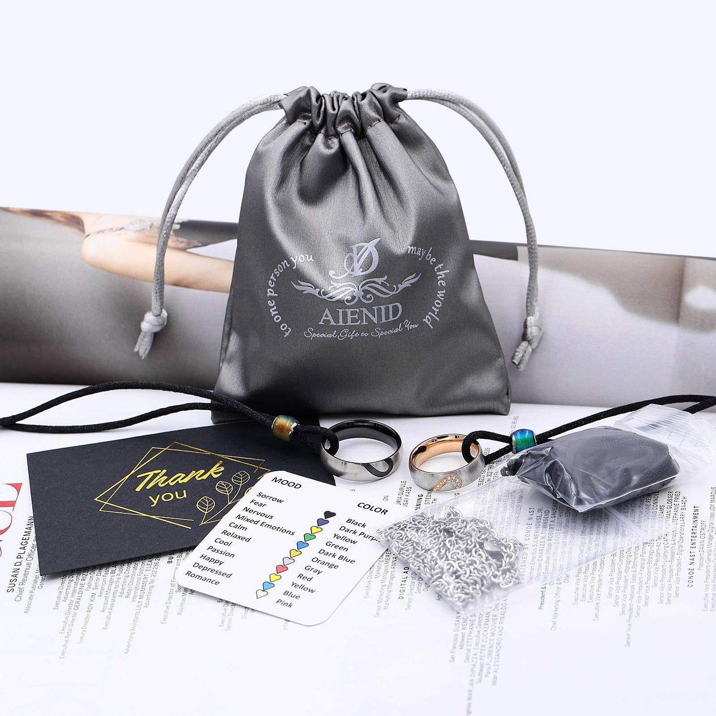 Aienid Couples Necklace for Him and Her Stainless Steel Ring Pendant Love Heart Bf and Gf Necklace for Men Women