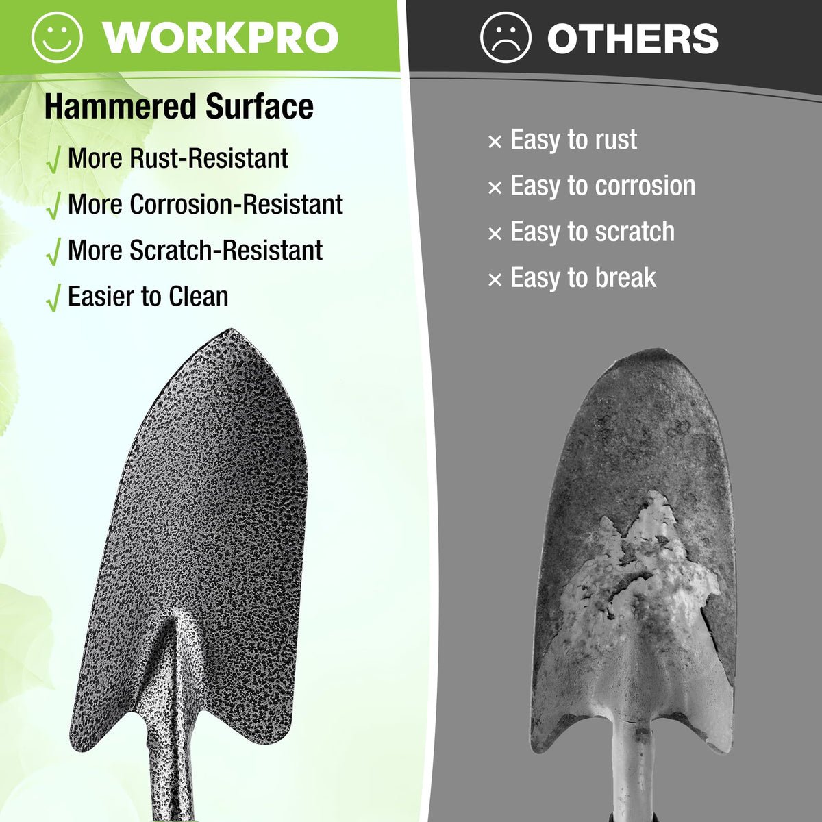 WORKPRO 6-Piece Garden Tool Set, Heavy Duty Gardening Hand Tools with Soft Rubber Handle, Including Trowel, Rakes, 2-in-1 Hoe and Crack Weeder, Ideal Gardening Gifts for Men and Women