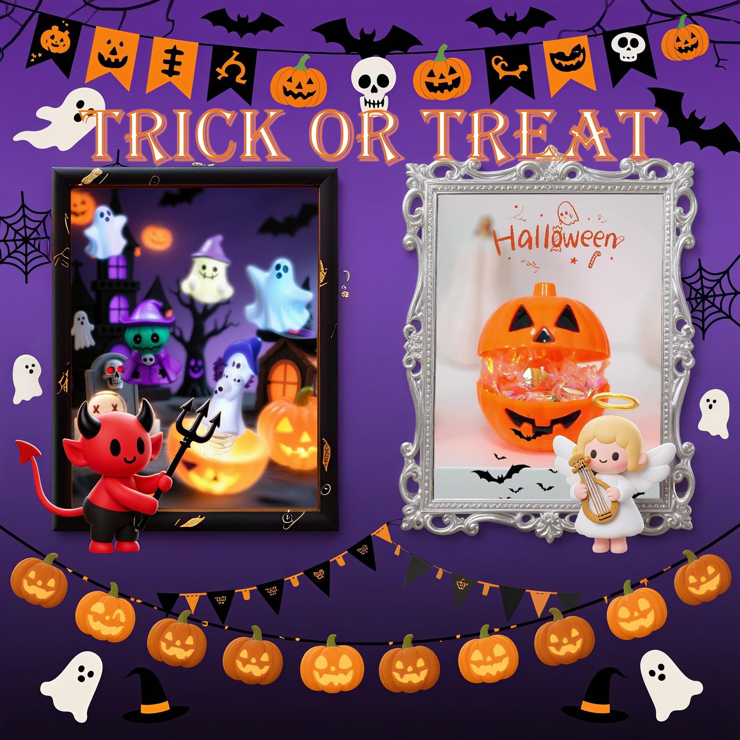5PCS Halloween Pumpkin Trick Or Treat Boxes Prank Candy Boxes Spring Loaded Pop Up Treat Containers with 5 Halloeen Figurines for Trick or Treat Scares, Party Favors & Superise Gifts (White 5PCS)