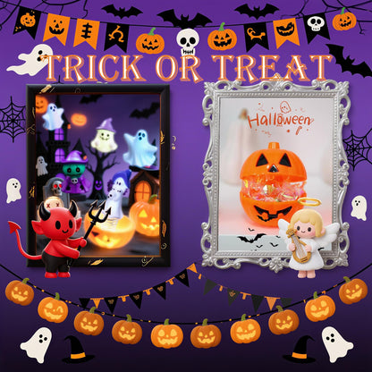 5PCS Halloween Pumpkin Trick Or Treat Boxes Prank Candy Boxes Spring Loaded Pop Up Treat Containers with 5 Halloeen Figurines for Trick or Treat Scares, Party Favors & Superise Gifts (White 5PCS)