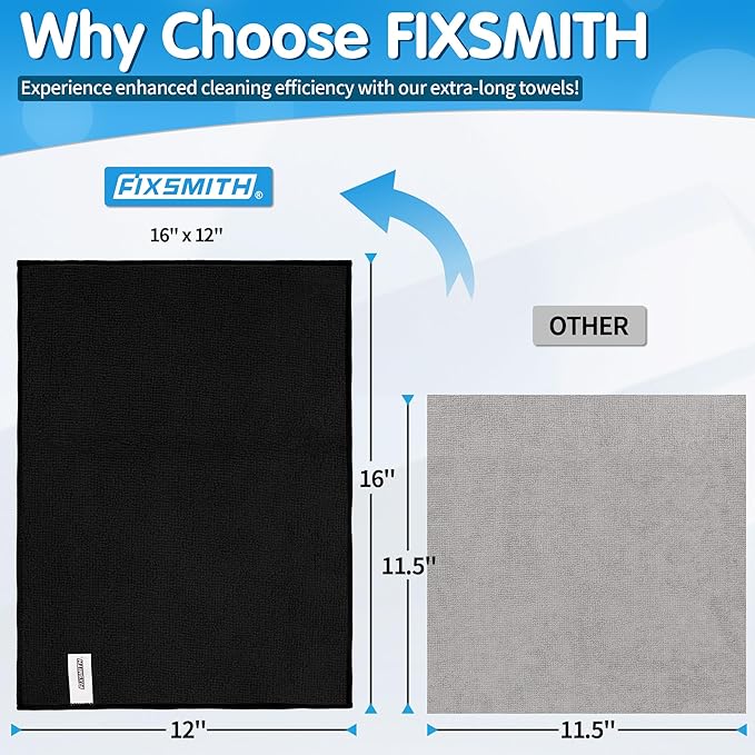 FIXSMITH Black Microfiber Cleaning Cloth -Pack of 8, Highly Absorbent Cleaning