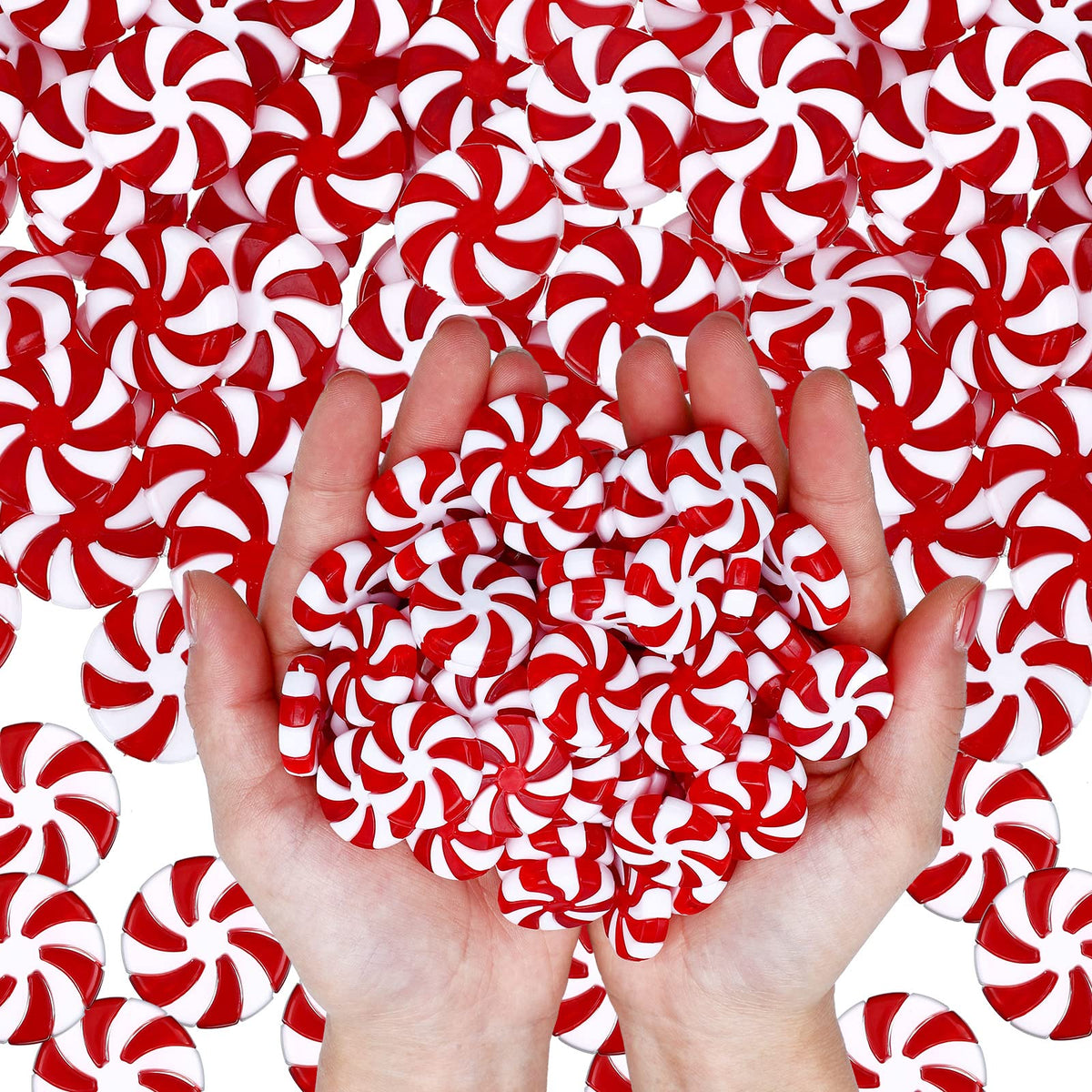 200 Pcs 25 mm Fake Christmas Candy Cane Peppermint Ornaments for Christmas Tree Decorations Xmas Candy Decor Ornaments Craft for DIY Crafts (Red White)