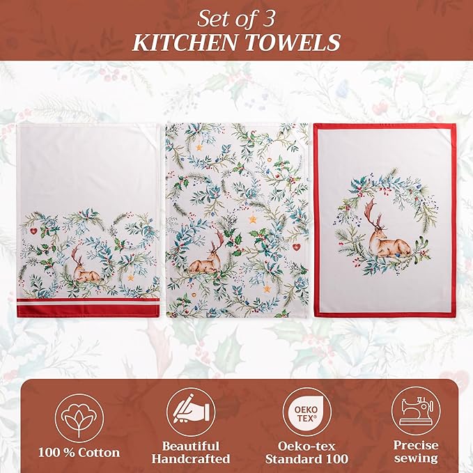 Maison d' Hermine Kitchen Towels Set of 3 100% Cotton 20" x 27.5" Reusable