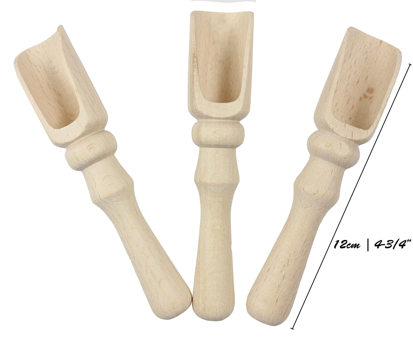 efo Long Grip Wooden Scoop Set 3pcs - Multipurpose Wooden Spoons - Wood Salt and Spice Scoops – Rustic Bath Salt Scoop - Wooden Seed Scoop - (3x4 3/4" (12cm))