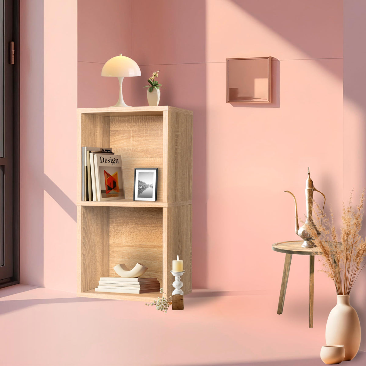 2 Cube Storage Organizer Wooden Bookshelf, 2 Cube Shelf Bookcase, Small Bookshelf Storage Organizer, 2 Cube Storage Shelf for Bedroom, Small Bookshelf for Living Room and Office (Natural, 2 Cube)