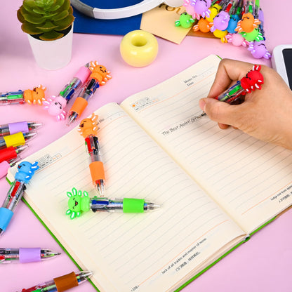 LiYiQ 50 Pcs Axolotl Party Favor Multicolor Pen in One Cartoon Cute Fun 4-in-1 Cute Pens Bulk Kawaii Axolotl Ballpoint Pens for Fun Gifts