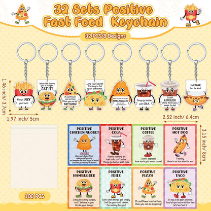 Sureio 32 Sets Employee Appreciation Gifts Bulk, Cute Positive Support Keychains, Small Inspirational Emotional Thank You Gifts for Coworker Staff Nurse Teachers Graduation (Fast Food)