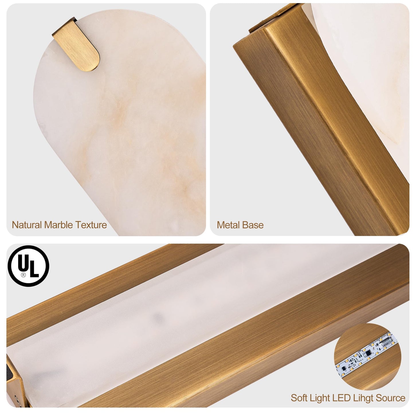 ZEROUNO Alabaster Wall Sconces Set of Two, 22.8 Natural Marble Wall Sconces Wall Lighting, Dimmable Wall Light Fixtures for Bedroom Living Room Stairs Vanity Hallway Bedside,Brushed Gold