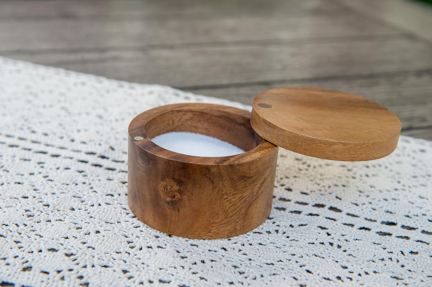 Lipper International Acacia Wood Salt or Spice Box with Swivel Cover, 3-1/2" x 2-1/2"