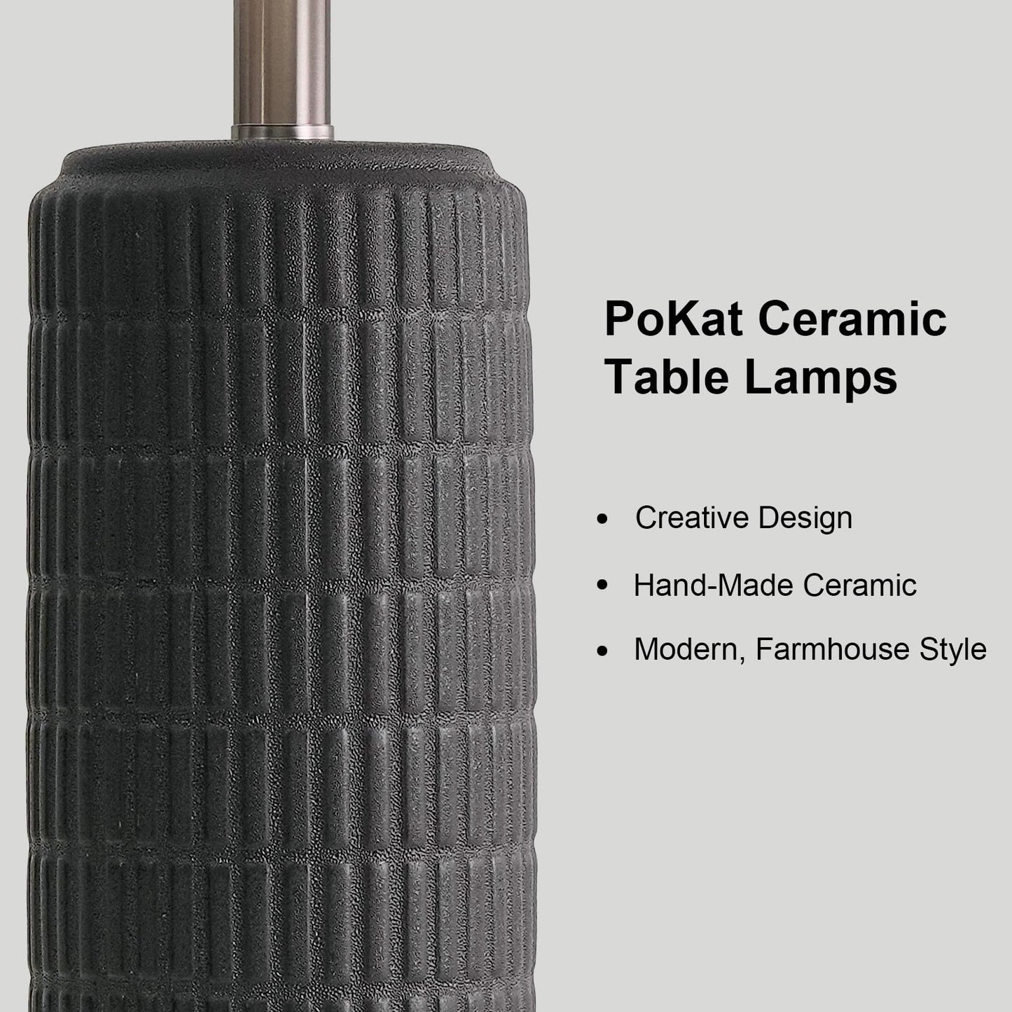 PoKat 23" Matte-Textured Ceramic Table Lamps Set of 2 for Bedroom, Stone-Like Modern Bedside Lamps for Night Stands, Farmhouse Nightstand Table Lamps Decor for Living Room End Table Black