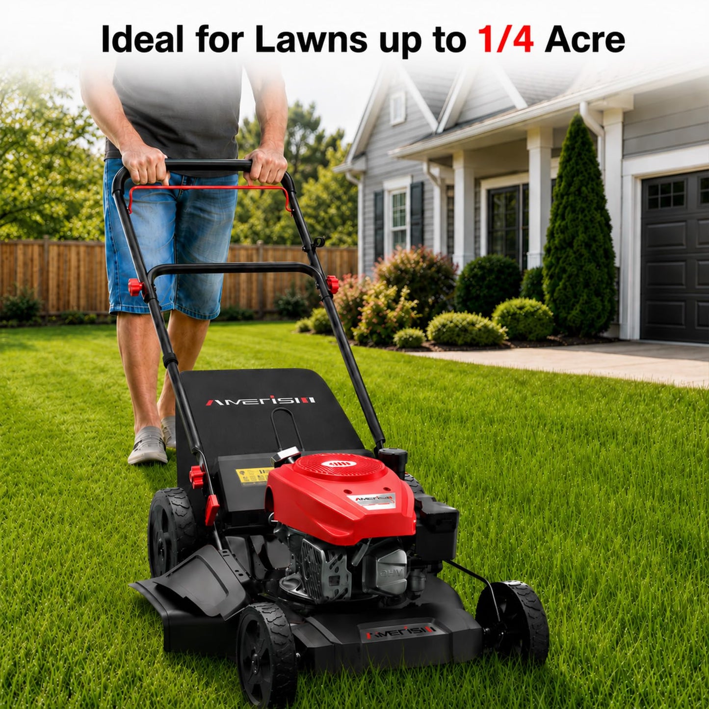 AMERISUN Gas Lawn Mower 21 in, 144cc 4-Stroke Walk-Behind Push Mower, 3-in-1 Mulch Bag Side Discharge System, 6 Adjustable Cutting Heights, Heavy Steel Deck for Yard & Garden Care