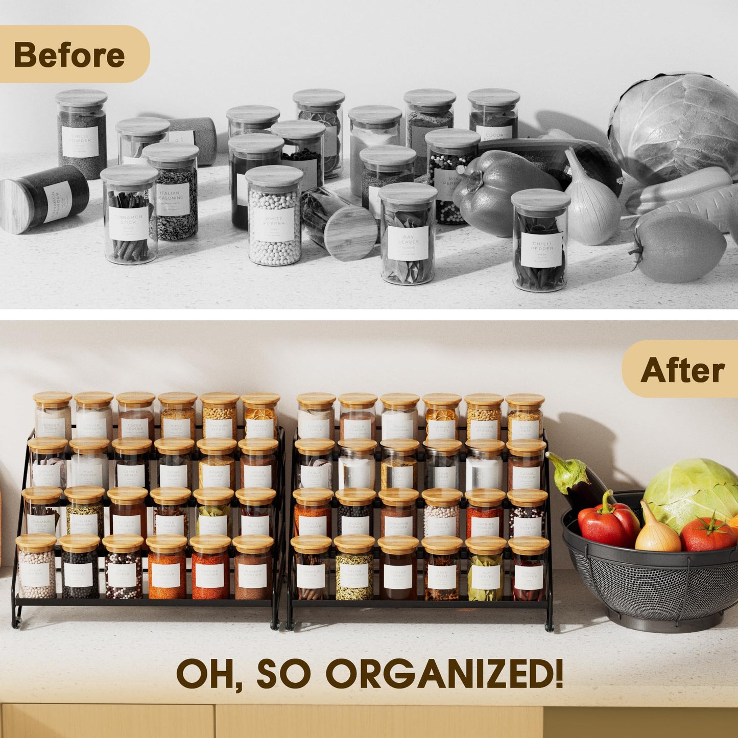 Jolitac 4-Tier Spice Rack Organizer, Depth Adjustable Step Shelf, Metal Spice Rack Perfect for Cabinet, Countertop & Pantry Storage | Enhances Kitchen Visibility and Organization | 1 Pack