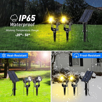 T-SUN 2W Solar Spotlights, IP65 Waterproof 9.8ft Cable Lenght 270° Angle Adjustable Auto On/Off with 2 Warm White Dual Spot Headlamp Garden Lamp Landscape Lamp for Tree,Patio, Yard, Garden