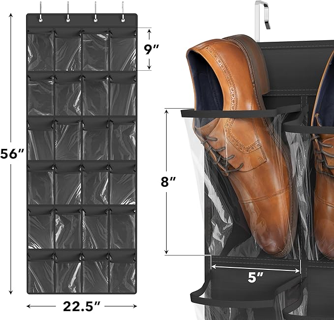 Simple Houseware 24 Pockets Large Clear Pockets Over The Door Hanging Shoe