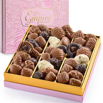 Chocolate Gift Box with Assorted Gourmet Chocolate - Pink Floral Gift Box - Food Gift Basket for Women - Birthday, Thank You, Present Idea for Her, Holiday Gift Baskets by Empire Delights