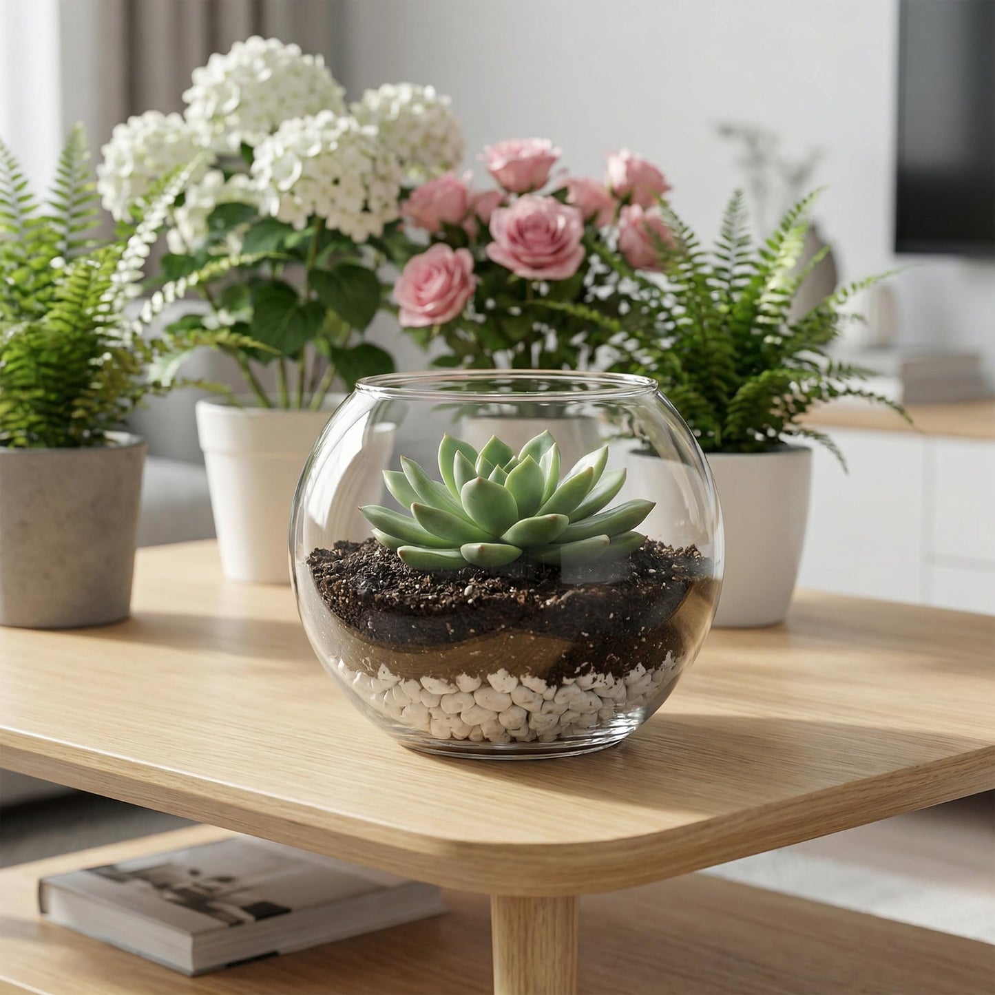 Glass Fish Bowl, Decorative Glass Bowl, Round Vase for Flowers and Decoration, Bowl for Sand Candles, Terrarium Bowl, Sphere Vase (5.7x4.5 inches)