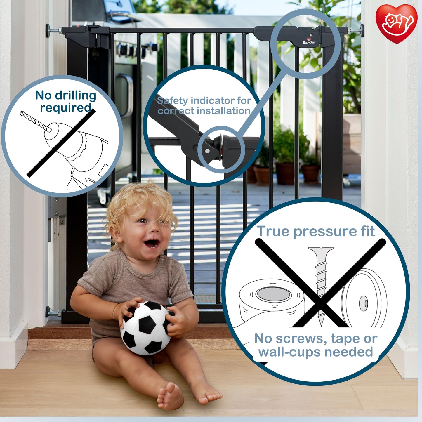 BabyDan Premier, Pressure Fit Stair Gate, 73.5-93.3 cm, Baby Gate/Safety Gate, Metal, Black, Made in Denmark - (Pet Gate/Dog gate)