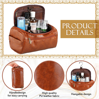 Aliceset 6 Pcs Groomsmen Gift Groomsmen Toiletry Bags Set of 6 Leather Toiletry Bag for Men with Hook Leather Wedding Proposal Bag with Side Handle Father Gift(Brown)