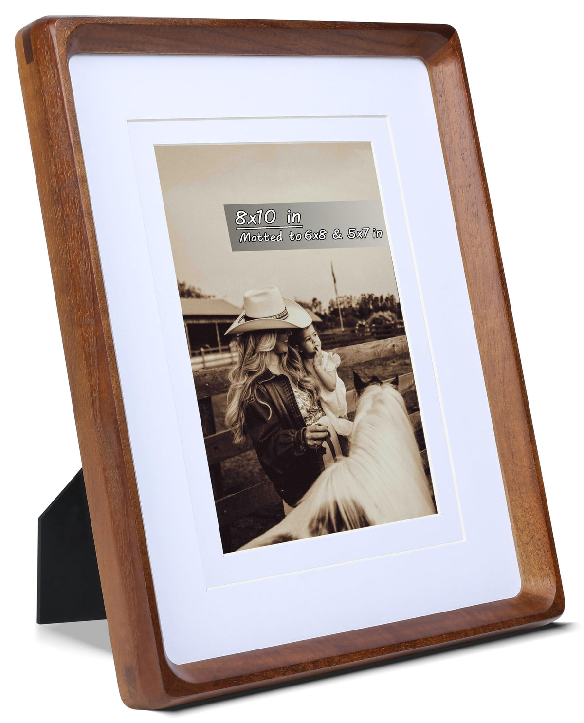 Gdfmsc 8x10 Picture Frame with Mat for 5x7/6x8, USA-Sourced Natural Walnut Wood Handcrafted Rounded Corner with Real Glass, Vertical or Horizontal Display Photo Gallery Wall & Tabletop Frame