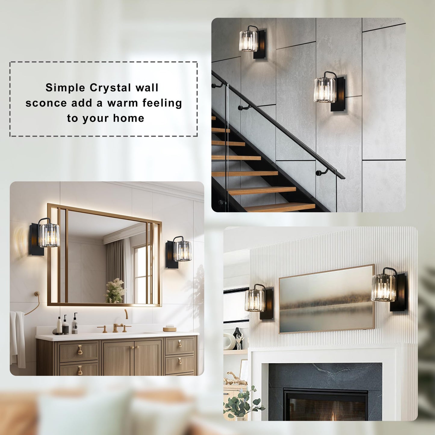 Grneric Crystal Wall Sconces,Black Sconce Wall Light Fixtures Modern Sconces Wall Lighting Single Indoor Wall Sconce for Living Room Bathroom Hallway Stairway Bedroom 10 Inch