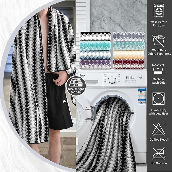 8 Piece Bathroom Towel Set Black White|2 Oversized Large Bath Towels Sheet